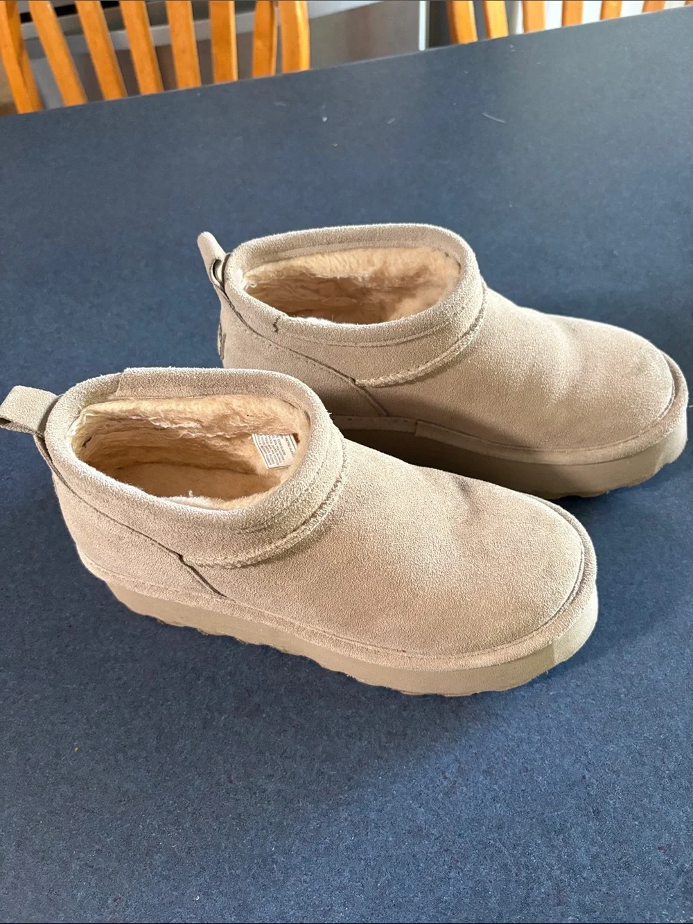 BearPaw Tan Slip-On Plush Lined Booties
